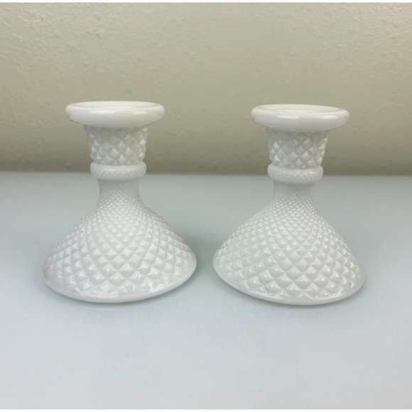 WESTMORELAND Authentic Milk Glass Set of 2 Hobnail Candle Holders White Home - Picture 2 of 12